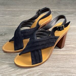 J.Crew Marcie Cross Strap Sandals Slingback Black Suede Heels Women's Size 8